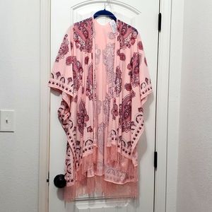 Pink fringe cover up
